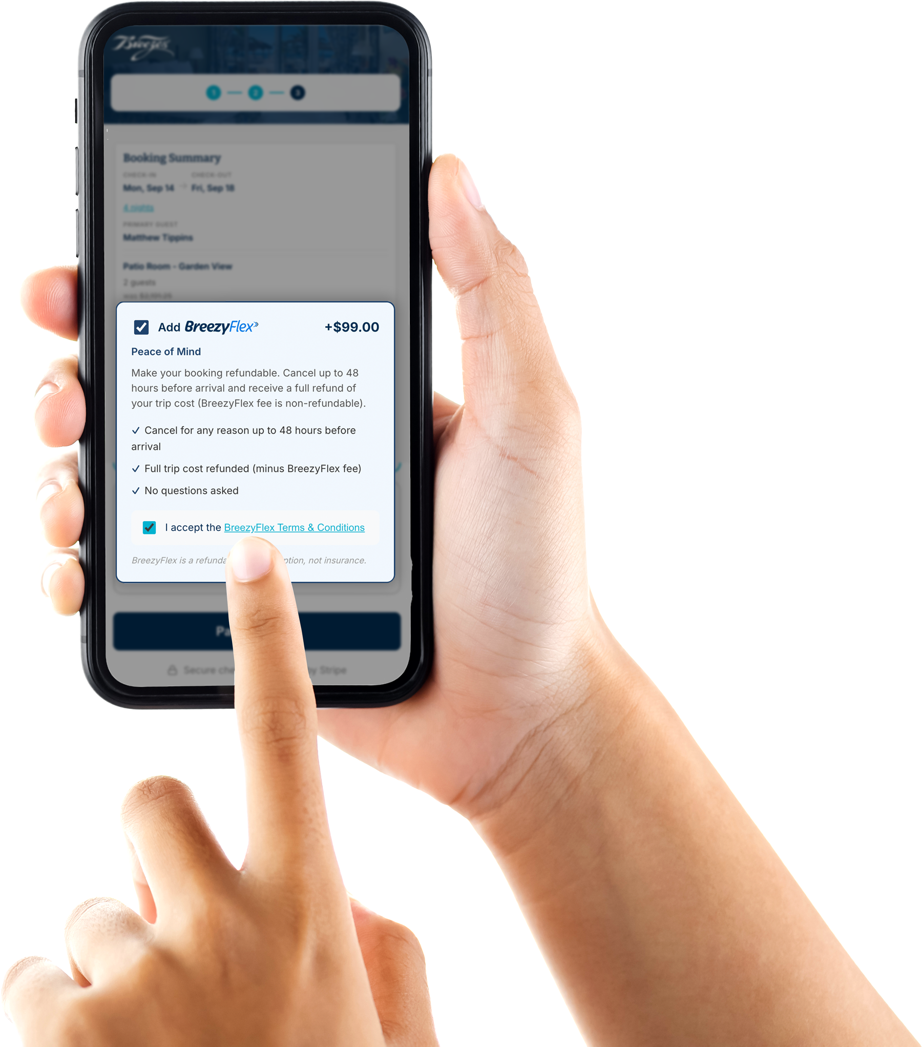 BreezyFlex booking confirmation on phone